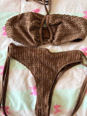 Brown Textured Bikini Set